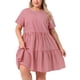 thumbnail image 1 of Vestido de cuadros de verano casual de manga corta con cuello redondo en capas para mujer de talla grande Agnes Orinda 4X Rojo, 1 of 8