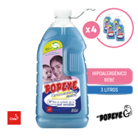 Pack 4 X Detergente Hipoalergénico Popeye Bebé Matic Pet 3Lt