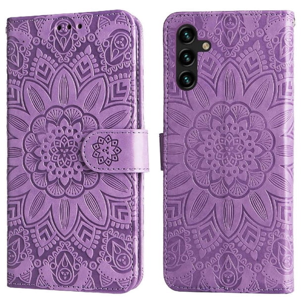 Funda tipo cartera FOXDOCK para Samsung Galaxy A13 5G , diseño girasol en relieve, cuero PU, cierre magnético, soporte y tarjetero