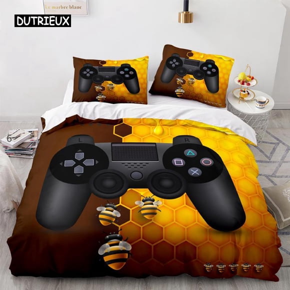 x40 Bed SheetsGaming Duvet Cover Set Size Microfiber Game Controller Video Games Twin Comforter Cover for Kid Teens Boys Man Gamer Room 3-Piece Bedding Set (1 Duvet Cover + 2 Pillow Shams) nj40