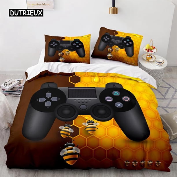 x40 Bed SheetsGaming Duvet Cover Set Size Microfiber Game Controller Video Games Twin Comforter Cover for Kid Teens Boys Man Gamer Room 3-Piece Bedding Set (1 Duvet Cover + 2 Pillow Shams) nj40
