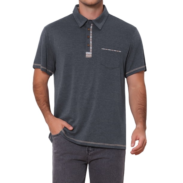 INSPIRE CHIC Camisetas Polo de Verano Casual para Hombre con Bloque de Color, Cuello y Bolsillo de Manga Corta S Gris Oscuro