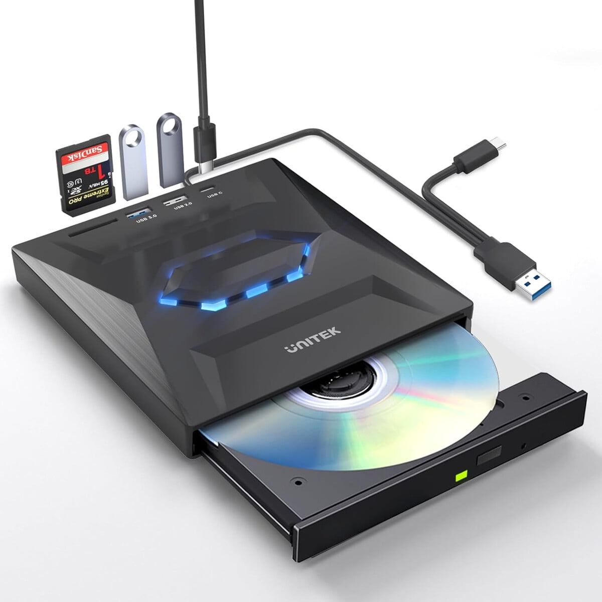 Unidad Externa Cd Dvd Unitek Usb 3.0 Typec 5en1 Hub