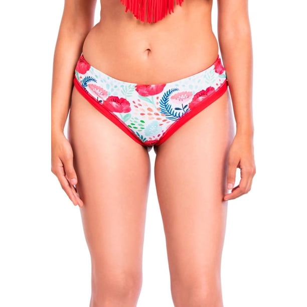 Bikini calzón tanga tiro alto estampado rojo Talla S