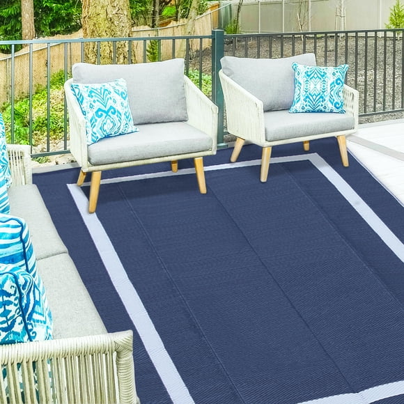 Alfombra Ogrmar 2,7 × 3,7 m reversible azul para exteriores