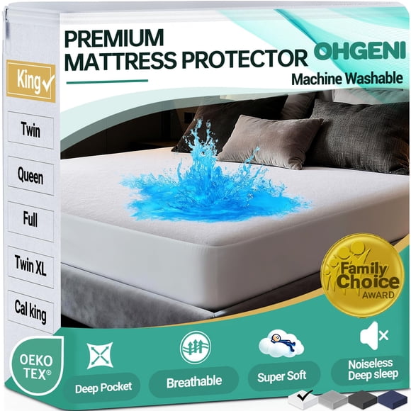 Protector de colchón impermeable OHGeni, sábana bajera ajustable tamaño king