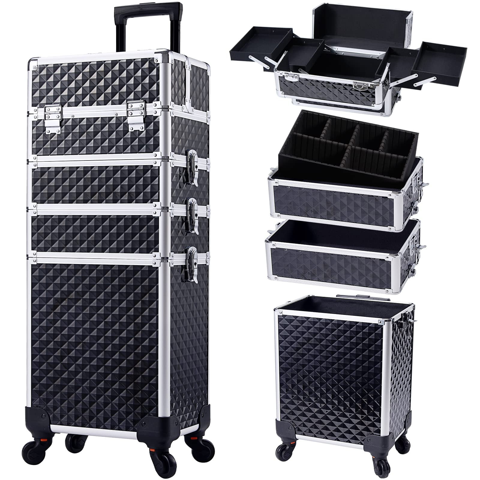 Estuche De Maquillaje Stagiant Rolling Con Capacidad De Almacenamiento Grande, Color Negro
