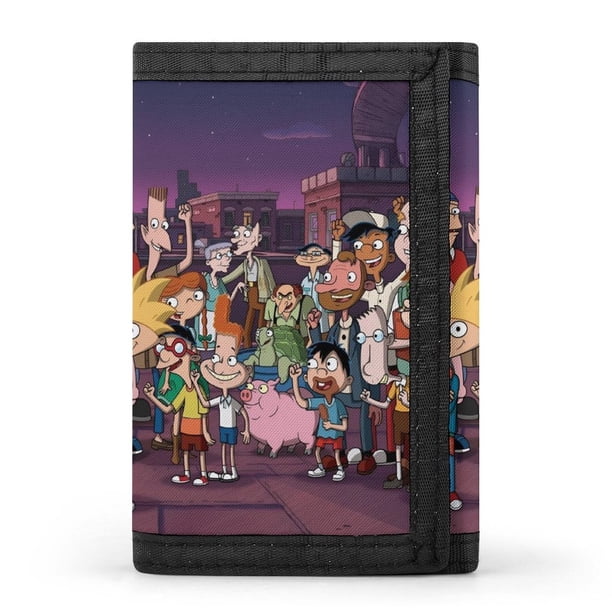 ¡Hey Arnold! Cartera Trifold para Hombres, 8 Ranuras para Tarjetas, 1 Ventana de ID, Tarjetero Delgado con Bolsillo de Efectivo con Cremallera para Uso Cotidiano