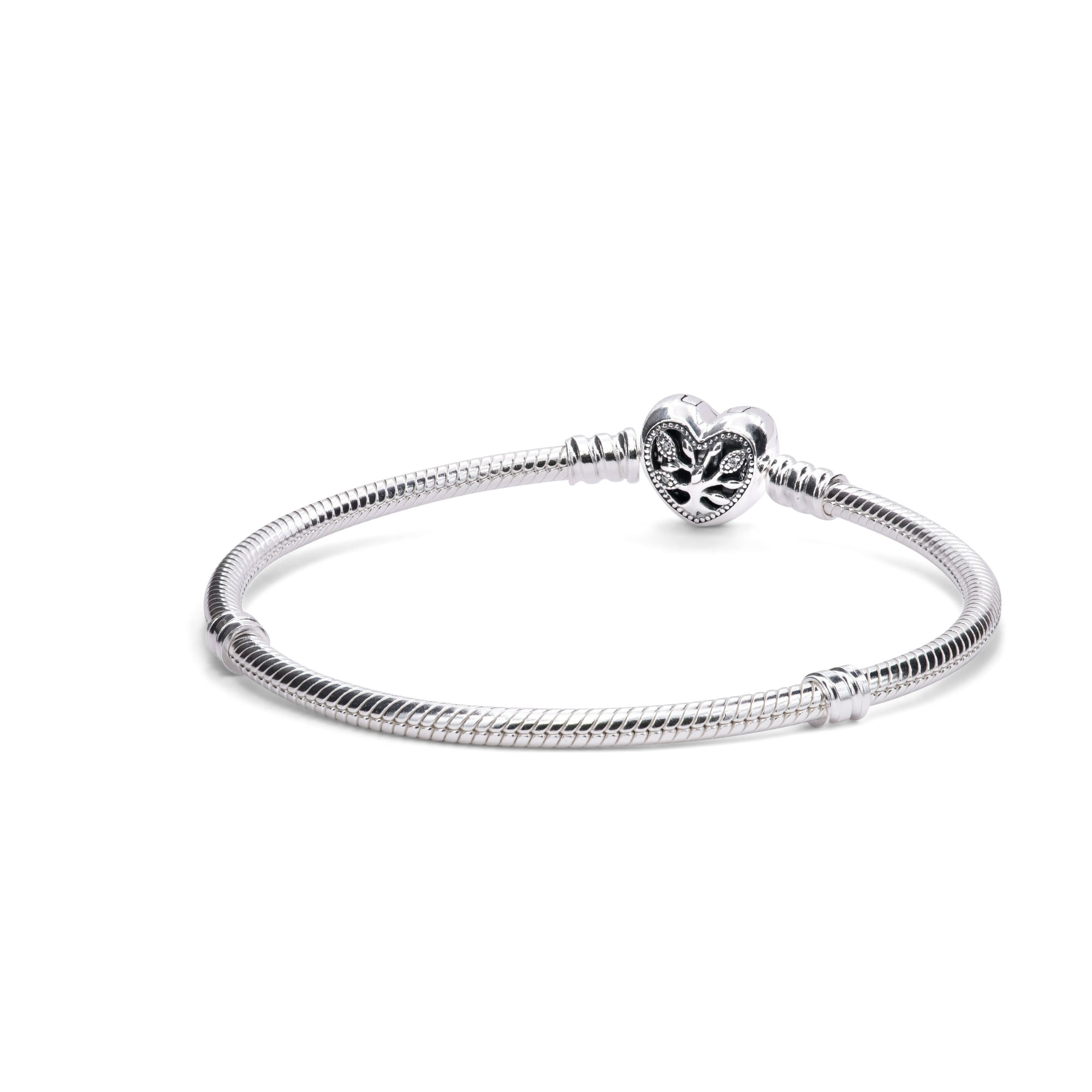 Pulsera Pandora Cadena Serpiente Cierre Corazón Circonita Cúbica Esmalte Negro Plata Esterlina