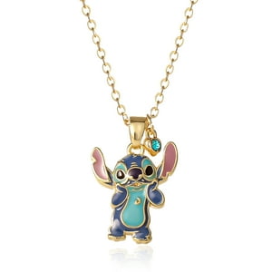 Collar Disney Stitch Chapado En Oro De 18 Quilates Con Cristal Azul