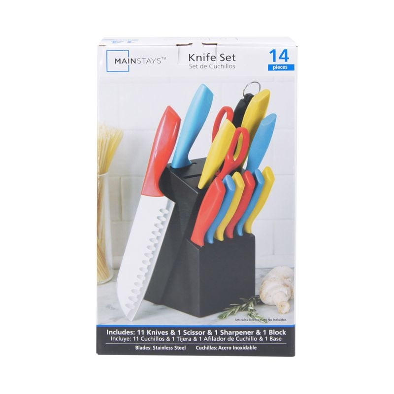 Mainstays - Set 14 Cuchillos Colores Con Taco Multicolor