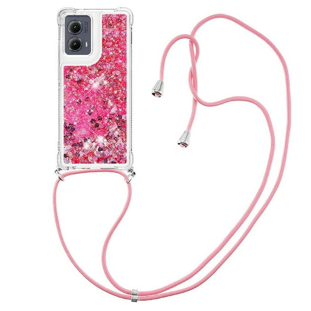 Funda FOXDOCK para Motorola Edge 2024 5G con Cuerda Ajustable, Brillo Líquido, Protección Antigolpes y Lente – Ideal para Regalo