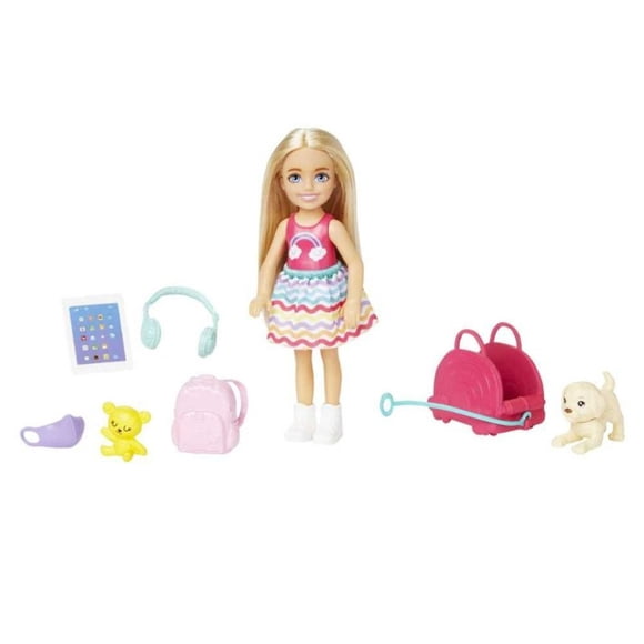 Barbie Chelsea Viajera Muñeca con Perrito y Accesorios 3+