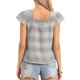 thumbnail image 3 of INSPIRE CHIC Top de Cuadros para Mujeres Casual Escote Cuadrado Manga Corta Blusa Campesina de Verano Top M Negro, 3 of 6