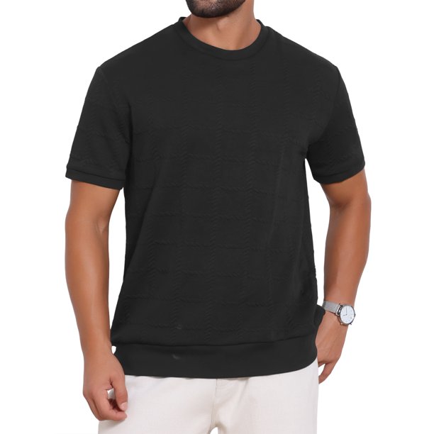 Camiseta de Punto Casual para Hombre INSPIRE CHIC con Textura de Jacquard, Cuello Redondo y Manga Corta 2XL Negro