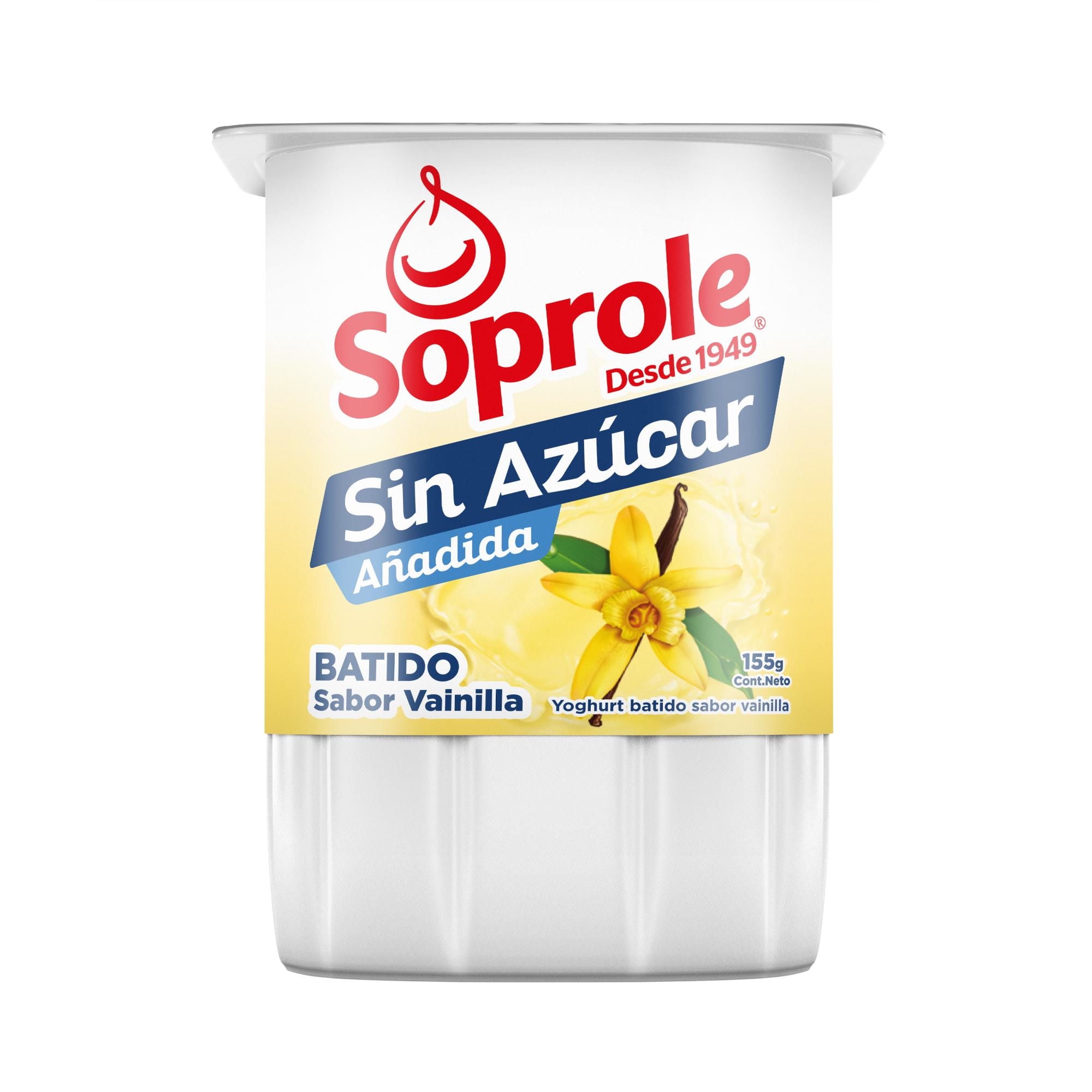 Yoghurt Batido Sin Azúcar Sabor Vainilla Pote 155 gr Soprole