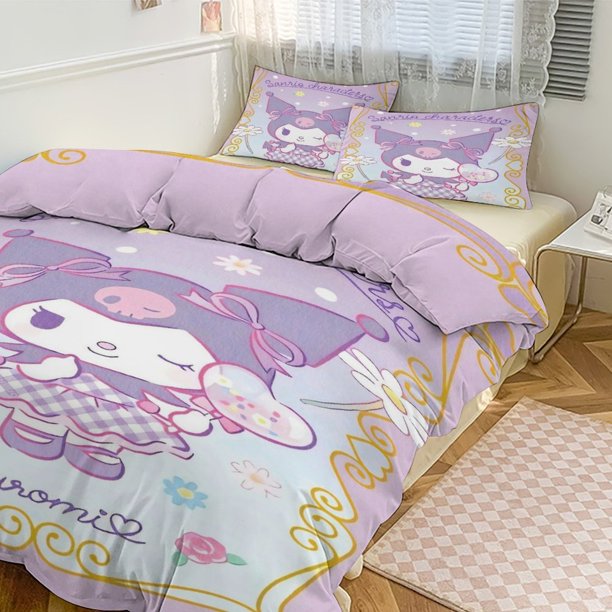 Kuromi Print Bedding Set Pattern Duvet Cove Set 3 Pieces 1 Quilt Cover And 2 Pillowcases for Women Men Teens