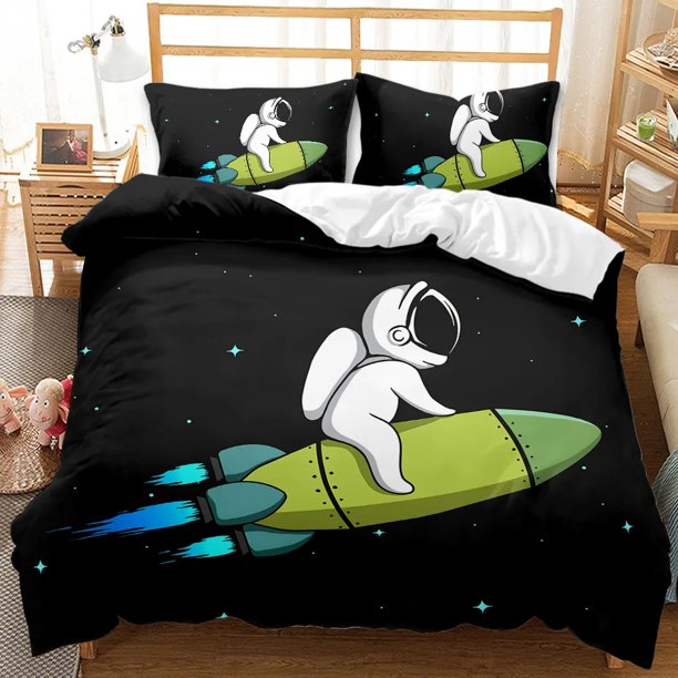 Astronauts in space cartoon bedding set home textile 100% polyester3D digital oversized printing bed bedroom set children's gift Bed Sheets