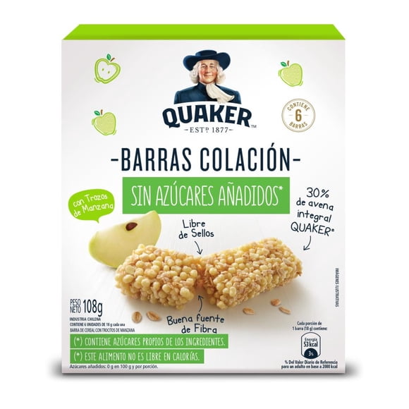 Barra de Cereal Sabor Manzana, 108 g