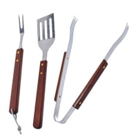 Click Ventas - Set Parrillero Pinza Tenedor Espatula Mango Madera Asado