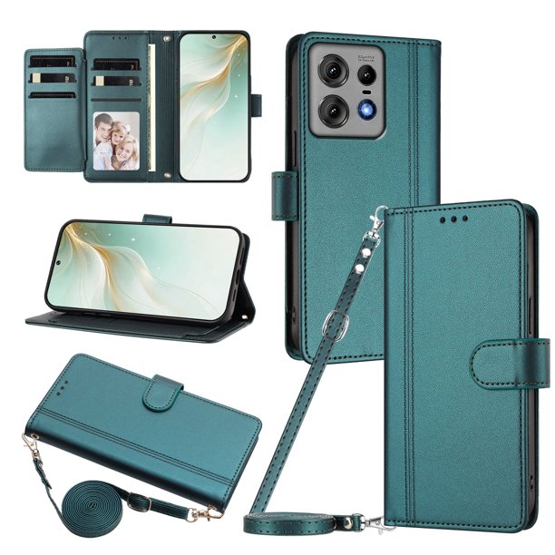 Funda Billetera de Cuero Sintético para Motorola Edge 50 Pro 5G, Verde Oscuro