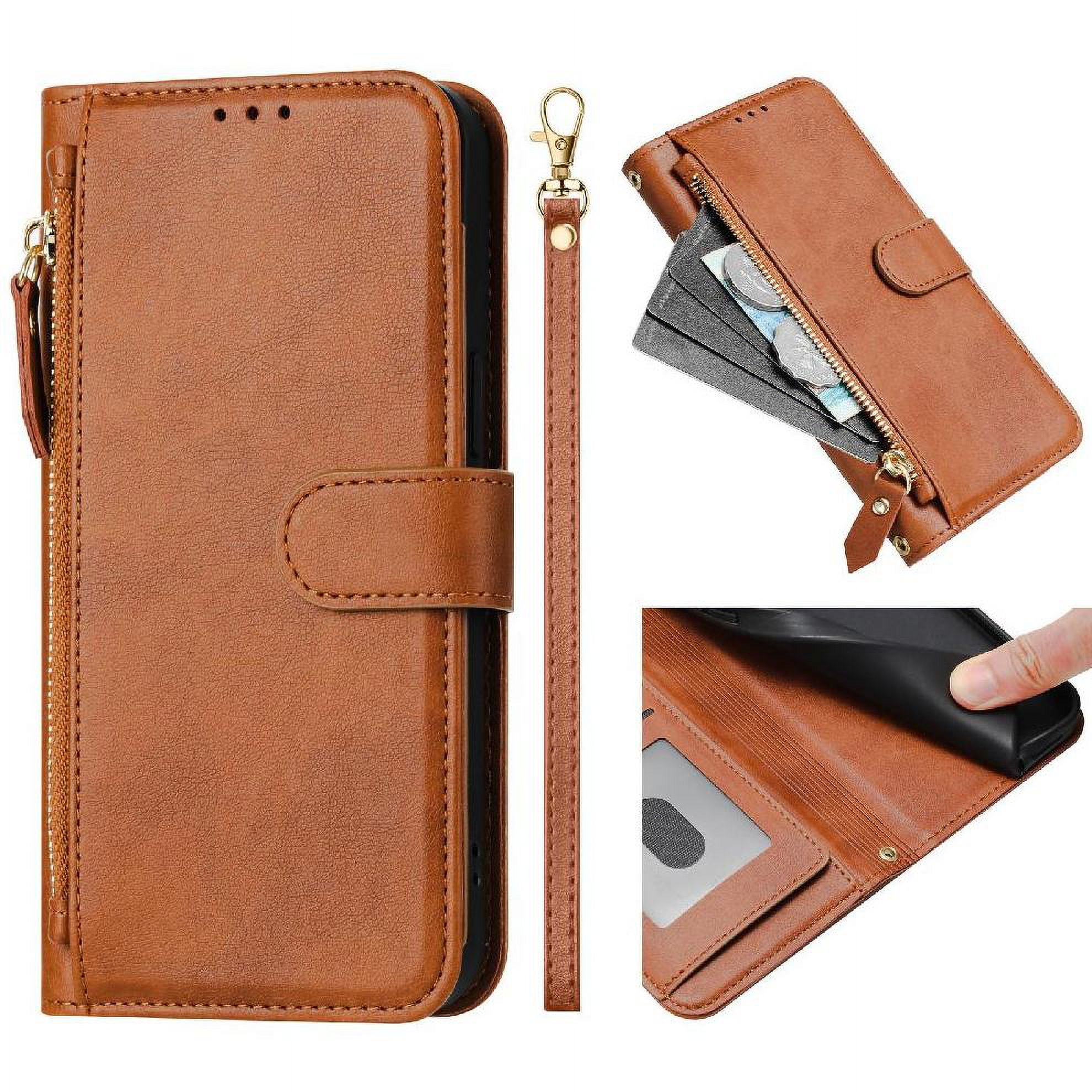 Foxdock - Funda Tipo Billetera Para Samsung Galaxy A70/a70s Con Cremallera Portatarjetas Soporte Correa De Muñeca Cuero Marrón