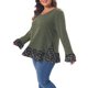 thumbnail image 4 of Agnes Orinda Conjuntos de Halloween Blusas Túnicas de Talla Grande para Mujer Tejido de Punto Acanalado con Parche Floral Volante en el Dobladillo Escote en V Manga Larga Blusa Casual 3X Verde Militar, 4 of 6