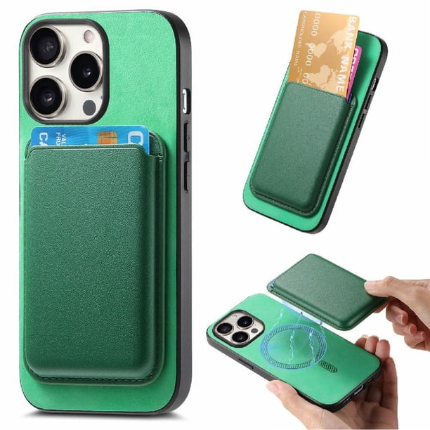 Funda de Cuero Magnética con Tarjetero para iPhone 16 Pro Max Cubierta Delgada Verde