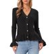 thumbnail image 1 of INSPIRE CHIC Cárdigan Suéter para Mujeres de Regreso a Clases Cuello en V Dobladillo con Volantes Plisado Abotonado Casual de Manga Larga Abierto al Frente Suéteres XL Negro, 1 of 6
