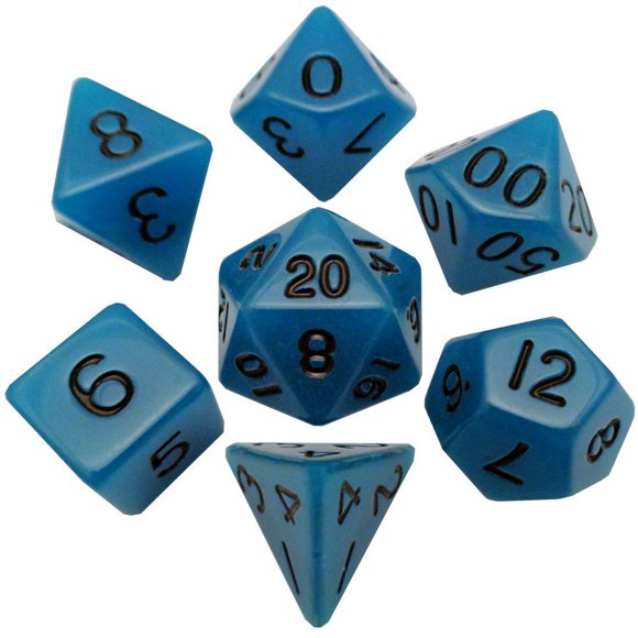 Juego de dados Metallic Dice Games MET302 que brillan en el azul oscuro