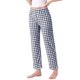 thumbnail image 4 of Pantalones de pijama de cuadros para mujeres con cintura elástica y bolsillos, pantalones largos para dormir y descansar, XS, cuadros azules, 4 of 5