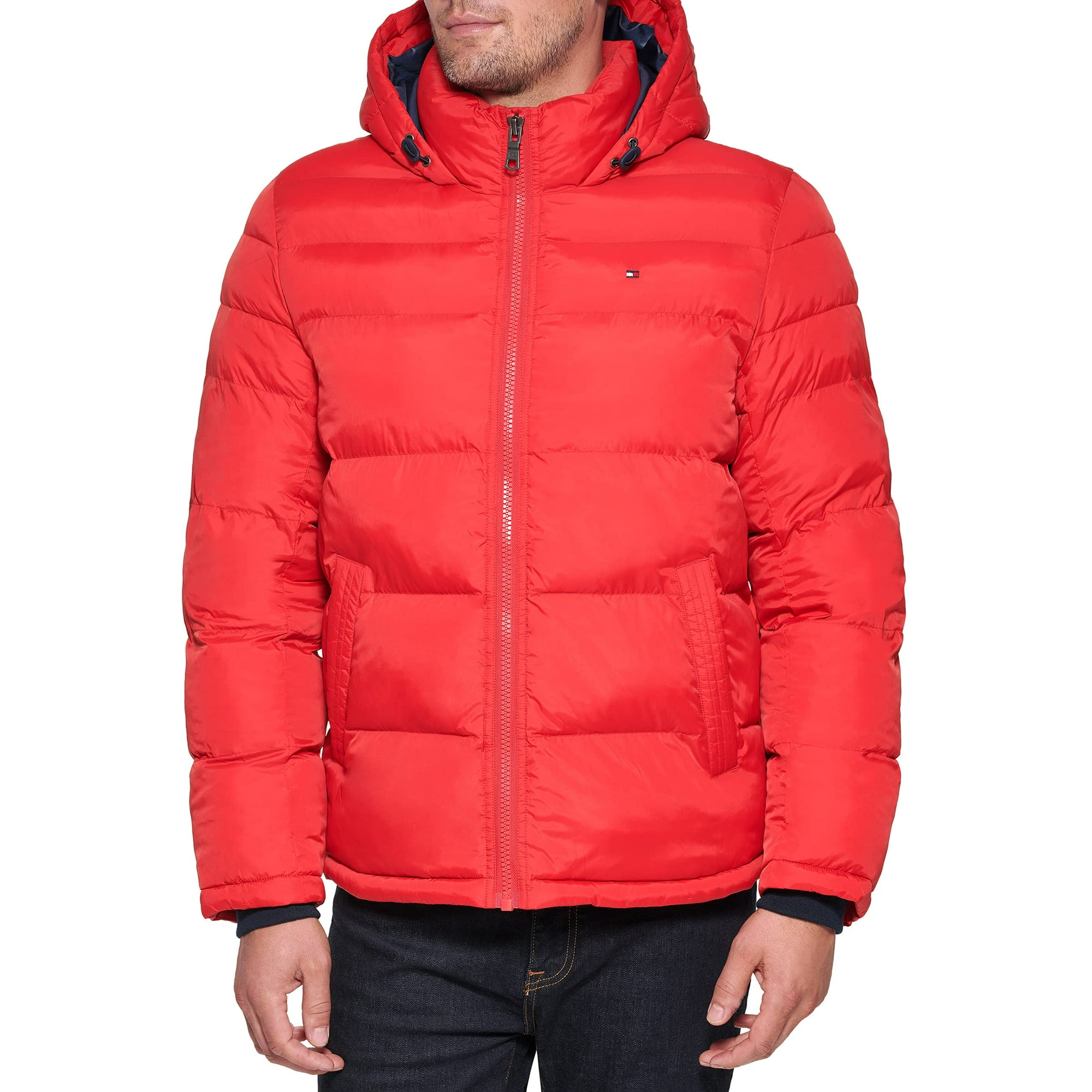 Chaqueta Tommy Hilfiger Para Hombre, Con Capucha, Acolchada, Color Naranja, Talla S