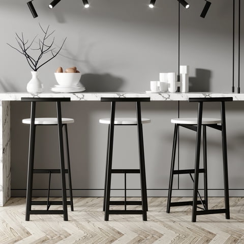 M&Ms - Bar Stools Kitchen Island Bar Chairs Set Of 3 Metal Counter Barstools With Backrest For Dining Pub Room (Black & White)