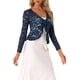 thumbnail image 3 of INSPIRE CHIC Bolero de Encaje Floral para Mujer con Dobladillo Volante, Cárdigan Recortado con Lazo Frontal, Cubierta Ligera de Verano Azul Oscuro XL, 3 of 6