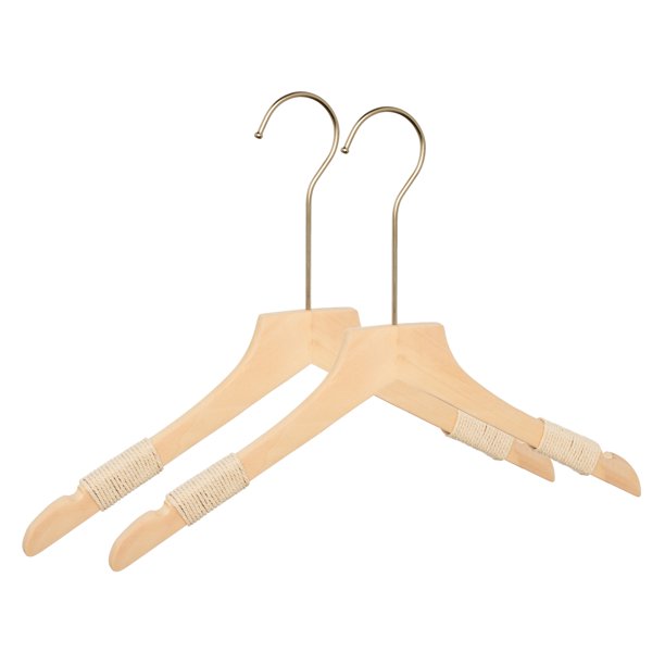 REGALWOVEN 2 Paquete de Perchas Antideslizantes de Madera y Cuerda, Perchas Duraderas de 360 Grados para Ropa, Abrigos, Pantalones o Camisas de Madera Natural 15x0.5in