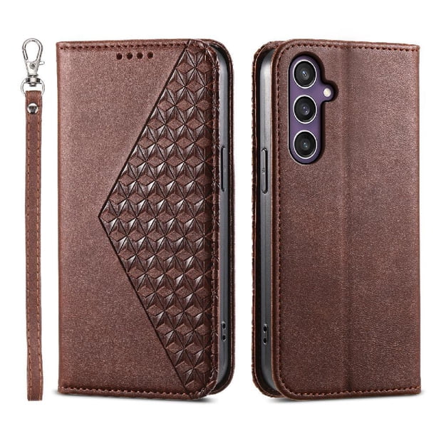 Funda Flip FOXDOCK para Samsung Galaxy S24 Plus , Estilo Billetera con Diseño Rombo, Correa de Mano y Soporte, Uso Diario