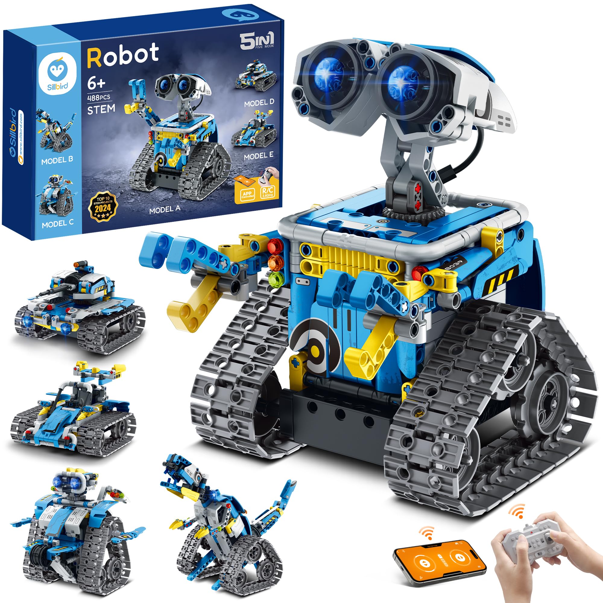 Kit De Construcción De Robots Stem Sillbird 5 En 1 Con Control Remoto 8-13