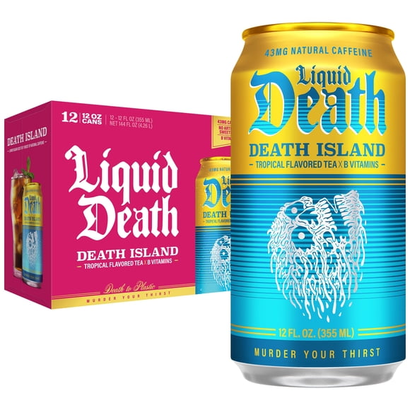 Liquid Death Death Island Té Negro Tropical 355 ml, Pack de 12