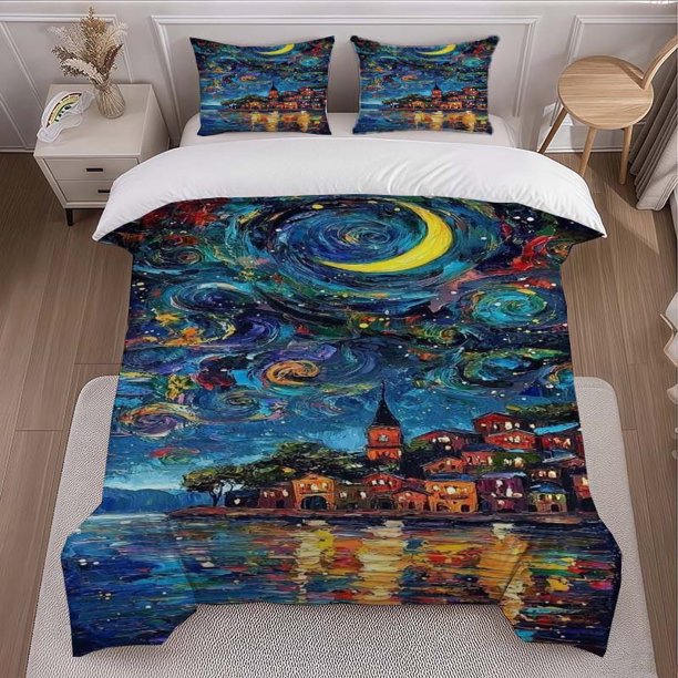 3pcs Fantasy Starry Night Themed Bedding Set Duvet Cover and Pillowcase Set