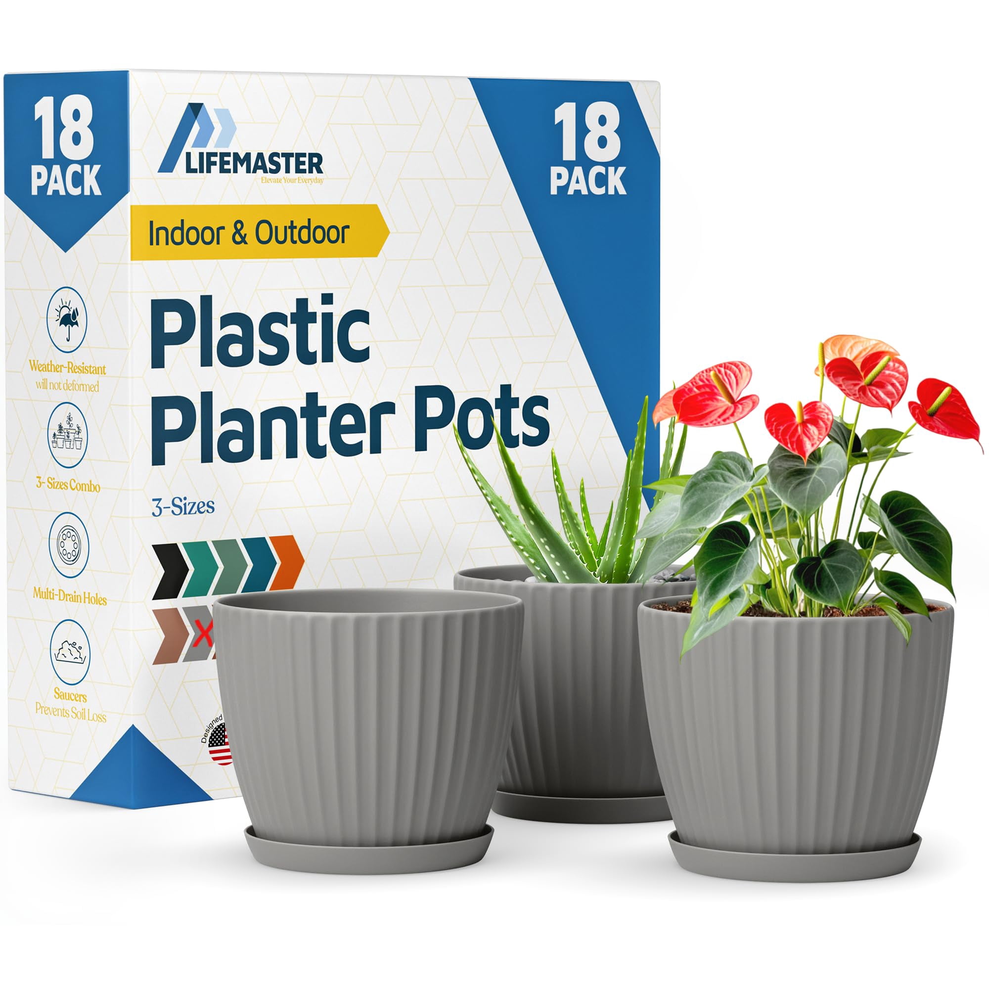 Macetas Lifemaster De 15 Cm Grises, Pack De 18, Para Interior Y Exterior