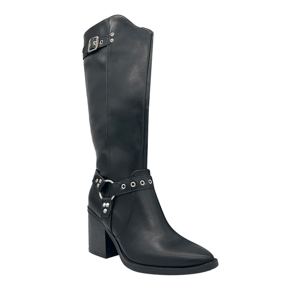 Bota de Mujer color Negro Caña Alta con Hebilla y Tachas