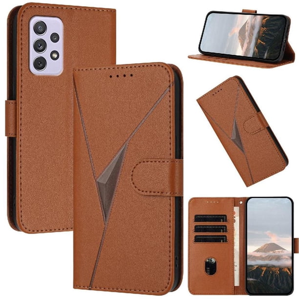Funda Cartera Fibra de Carbono para Samsung Galaxy A72 4G con Soporte y Cierre Magnético Marrón