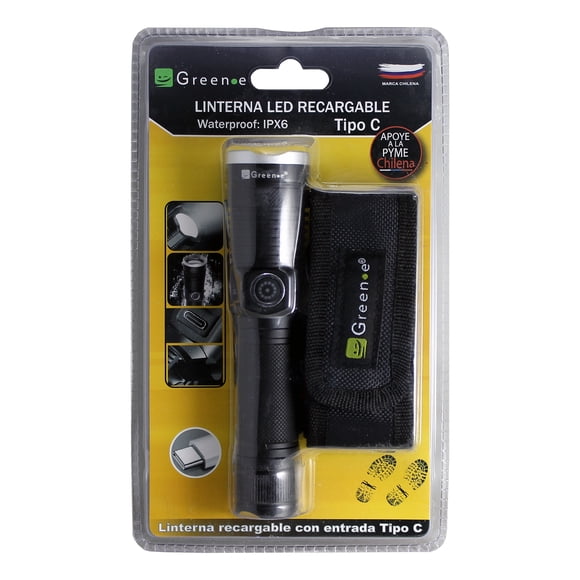 Linterna Led Recargable Puerto Tipo C Con Estuche 500 Lumenes