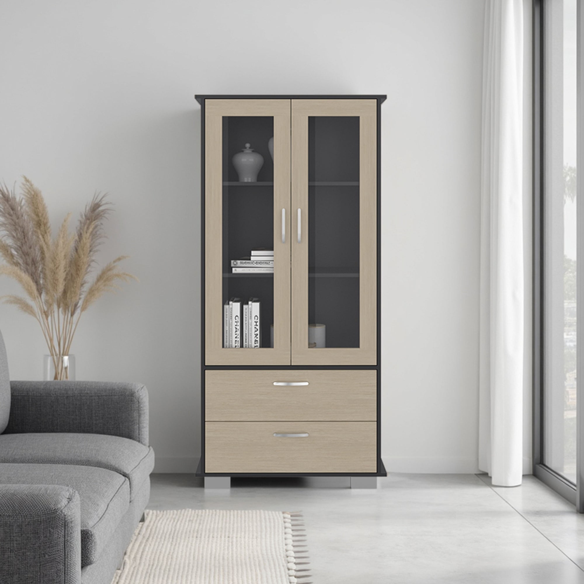 Tuhome - Vitrina 2 Puertas 2 Cajones Classic Color Wengue Y Cartagena 164,8x80x35,3 Cm