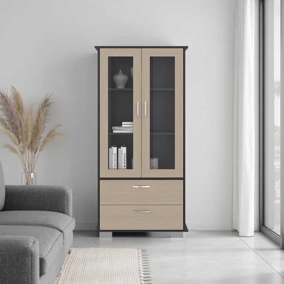 Vitrina 2 Puertas 2 Cajones Classic Color Wengue Y Cartagena 164,8x80x35,3 Cm