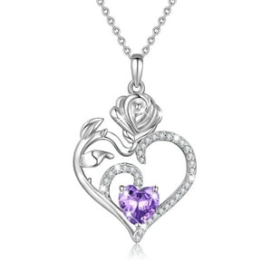 Collar Heshpaws 925 Sterling Silver Birthstone Rose Flower Heart Pendant 18+2""