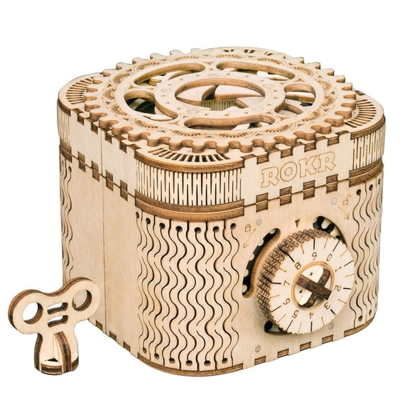Puzle mecánico de madera 3D, caja del tesoro ROKR, modelo DIY