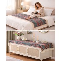 Mylhogar - Piecera De Cama Estampado Natural Chic Con Encaje 80X200Cm