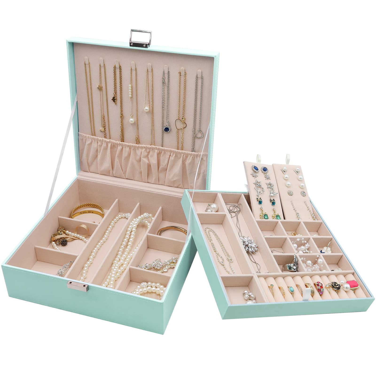 Organizador De Joyas Procase De 2 Niveles, Grande, De Cuero
