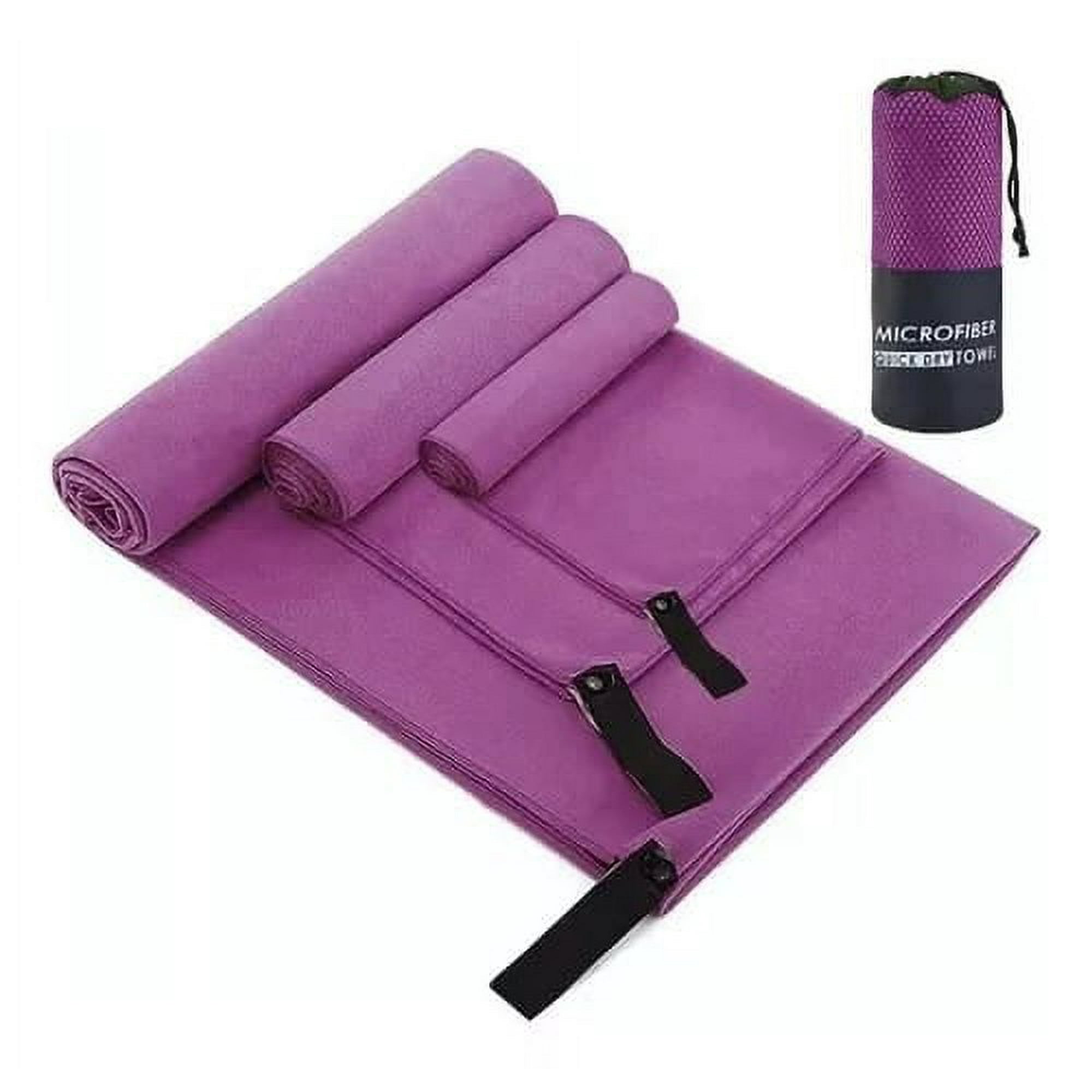 Partyglobos - Toalla Baño Viaje De Microfibra De Secado Rápido, 3 Pcs Violeta